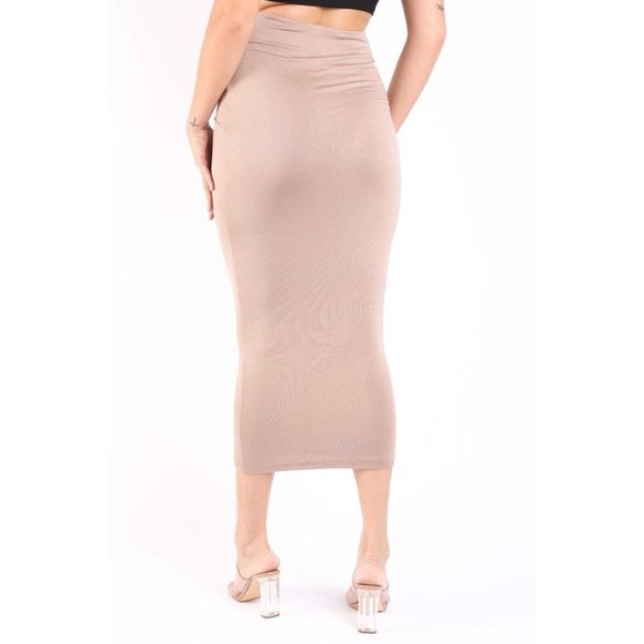 Women's Twist Front Bodycon Midi Skirt Club Party Skirt Nude S M L - Picture 4 of 9